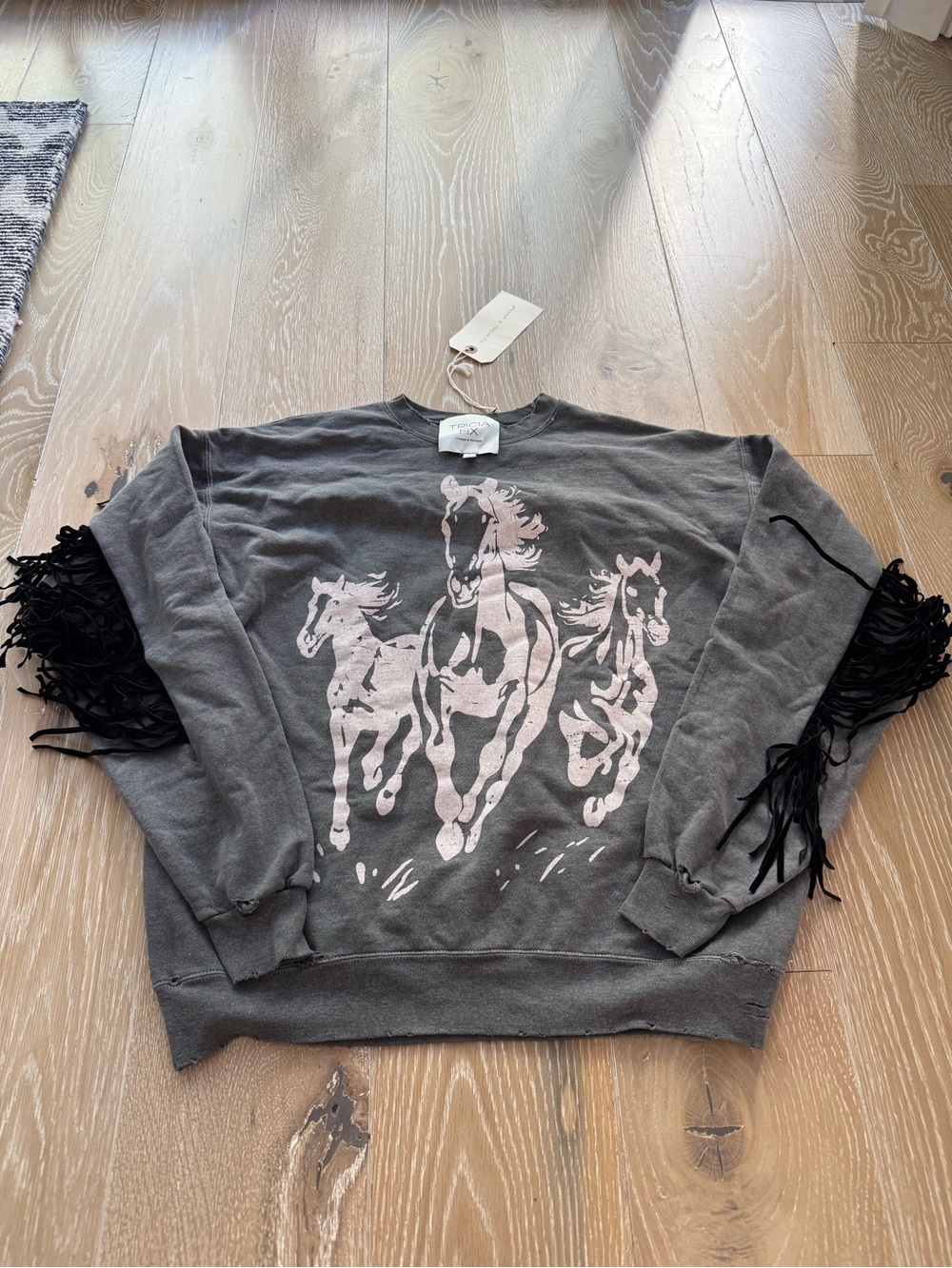 Free People x Tricia Fix Exclusive Running Horses Crewneck Sweatshirt w/ Fringe